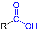 Allgemeine Struktur der Monocarbonsäure mit der blau markierten Carboxy-Funktion