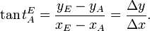 \tan t_A^E = \frac{y_E-y_A}{x_E-x_A} = \frac{\Delta y}{\Delta x}.